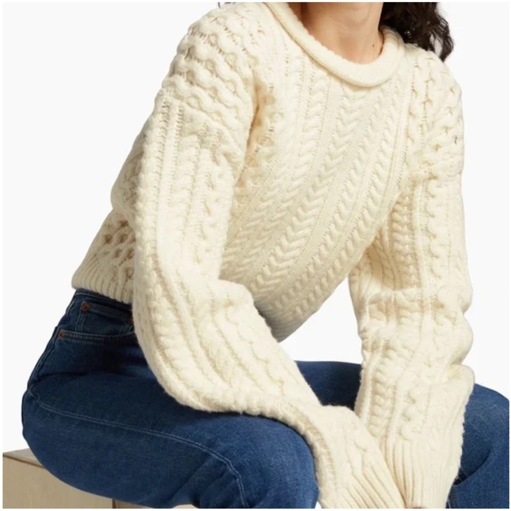 Re/Done Ivory White Cable Knit Cropped Sweater Size Small
